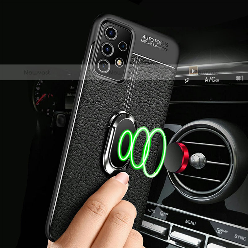 Soft Silicone Gel Leather Snap On Case Cover with Magnetic Finger Ring Stand for Samsung Galaxy M32 5G