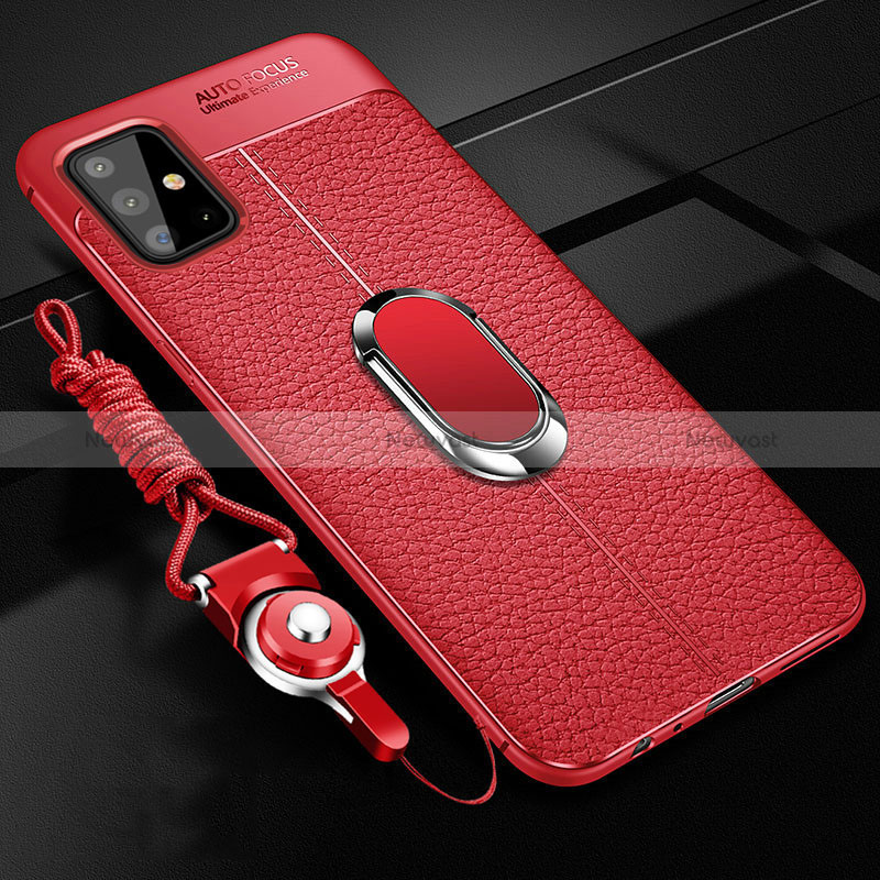 Soft Silicone Gel Leather Snap On Case Cover with Magnetic Finger Ring Stand for Samsung Galaxy M40S Red