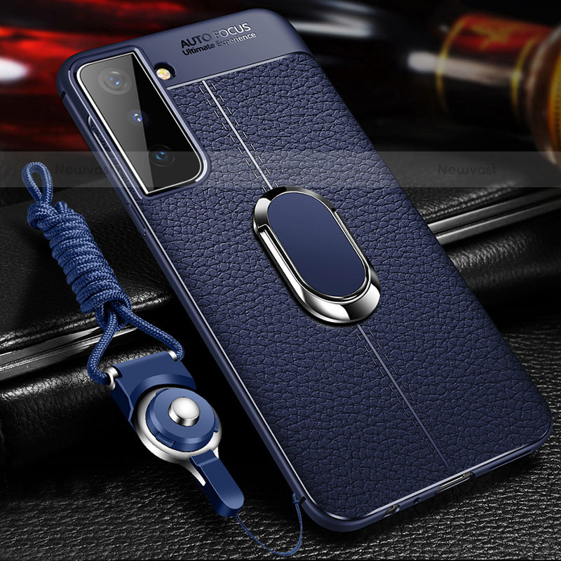 Soft Silicone Gel Leather Snap On Case Cover with Magnetic Finger Ring Stand for Samsung Galaxy S21 5G