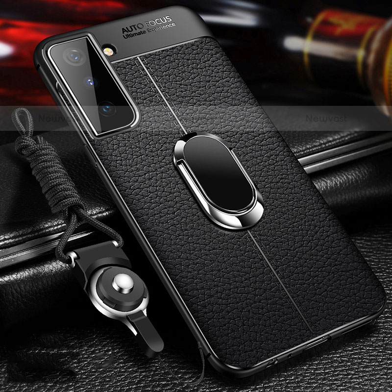 Soft Silicone Gel Leather Snap On Case Cover with Magnetic Finger Ring Stand for Samsung Galaxy S21 5G