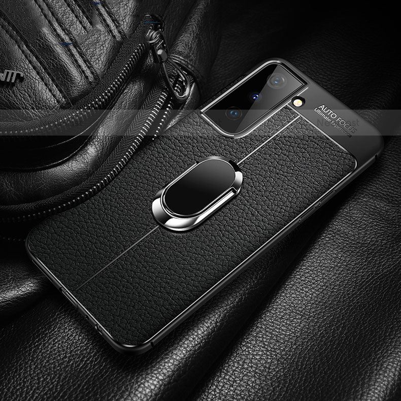 Soft Silicone Gel Leather Snap On Case Cover with Magnetic Finger Ring Stand for Samsung Galaxy S21 5G