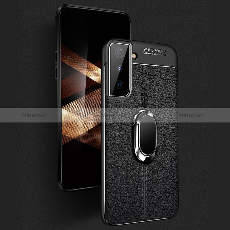 Soft Silicone Gel Leather Snap On Case Cover with Magnetic Finger Ring Stand for Samsung Galaxy S24 5G
