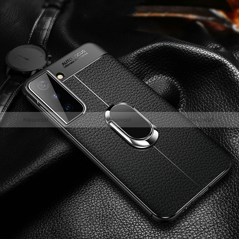 Soft Silicone Gel Leather Snap On Case Cover with Magnetic Finger Ring Stand for Samsung Galaxy S24 5G