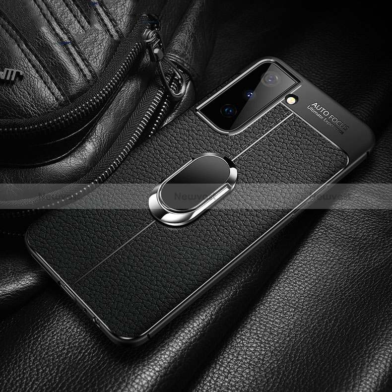 Soft Silicone Gel Leather Snap On Case Cover with Magnetic Finger Ring Stand for Samsung Galaxy S24 Plus 5G