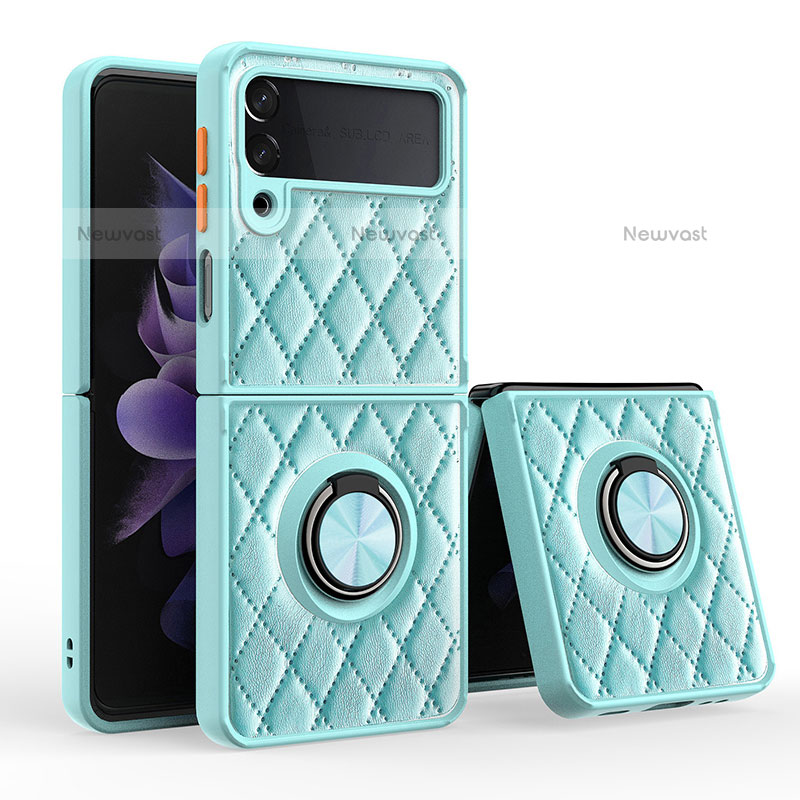 Soft Silicone Gel Leather Snap On Case Cover with Magnetic Finger Ring Stand for Samsung Galaxy Z Flip3 5G