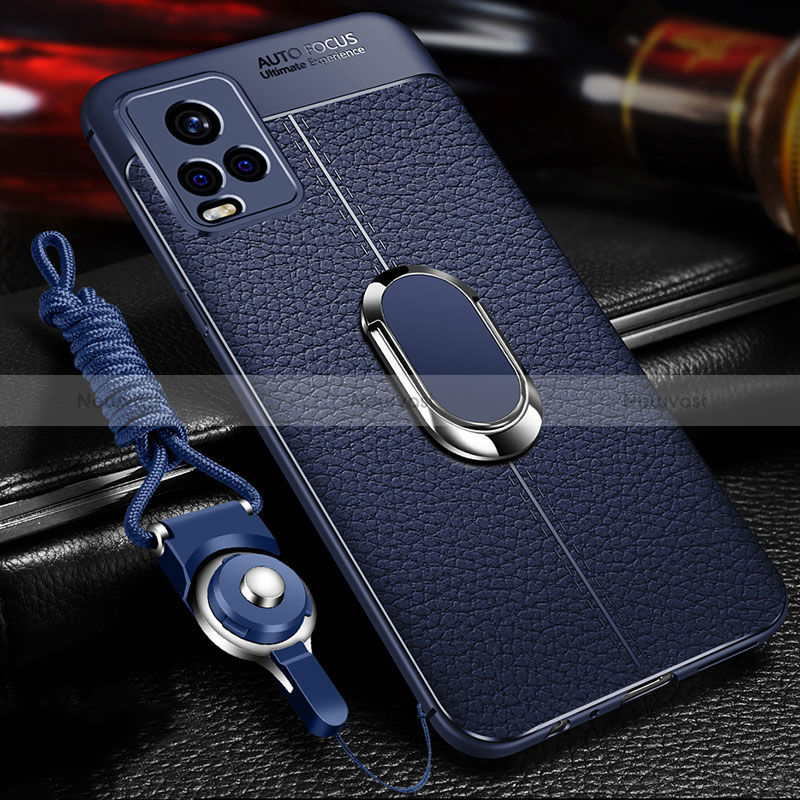 Soft Silicone Gel Leather Snap On Case Cover with Magnetic Finger Ring Stand for Vivo iQOO 7 5G