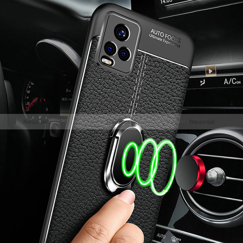 Soft Silicone Gel Leather Snap On Case Cover with Magnetic Finger Ring Stand for Vivo iQOO 7 5G