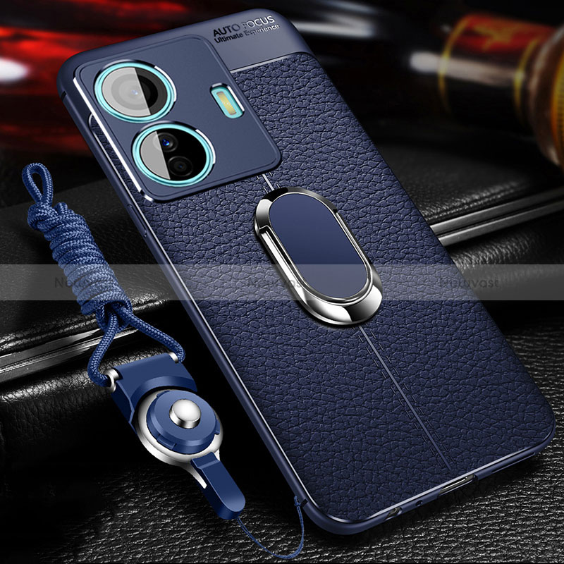 Soft Silicone Gel Leather Snap On Case Cover with Magnetic Finger Ring Stand for Vivo T1 Pro 5G