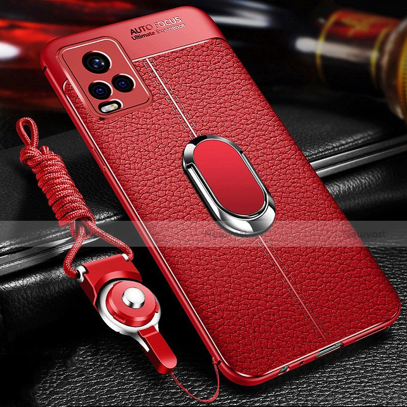 Soft Silicone Gel Leather Snap On Case Cover with Magnetic Finger Ring Stand for Vivo V20 Pro 5G