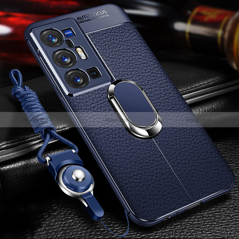 Soft Silicone Gel Leather Snap On Case Cover with Magnetic Finger Ring Stand for Vivo X70 Pro+ Plus 5G