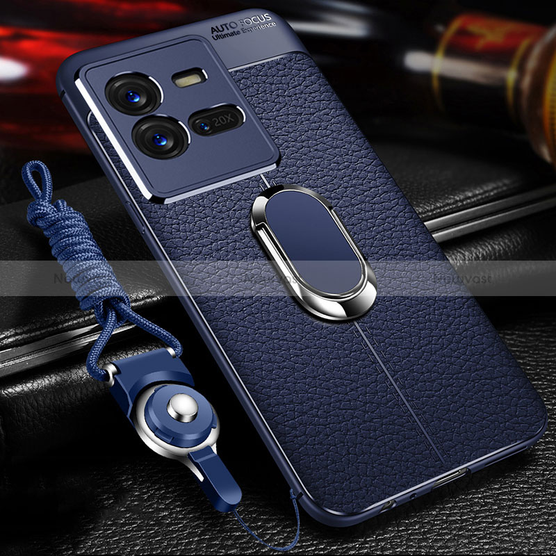 Soft Silicone Gel Leather Snap On Case Cover with Magnetic Finger Ring Stand for Vivo X80 Lite 5G