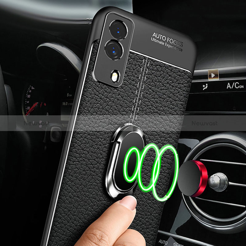 Soft Silicone Gel Leather Snap On Case Cover with Magnetic Finger Ring Stand for Vivo Y53s t2
