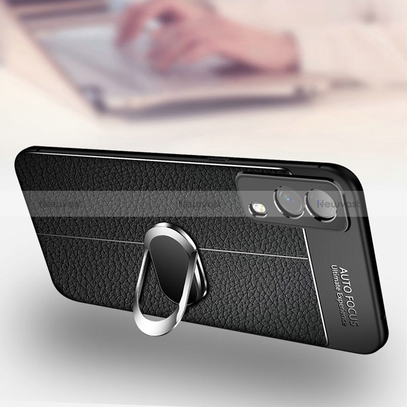 Soft Silicone Gel Leather Snap On Case Cover with Magnetic Finger Ring Stand for Vivo Y53s t2