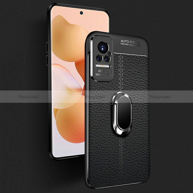 Soft Silicone Gel Leather Snap On Case Cover with Magnetic Finger Ring Stand for Xiaomi Civi 1S 5G