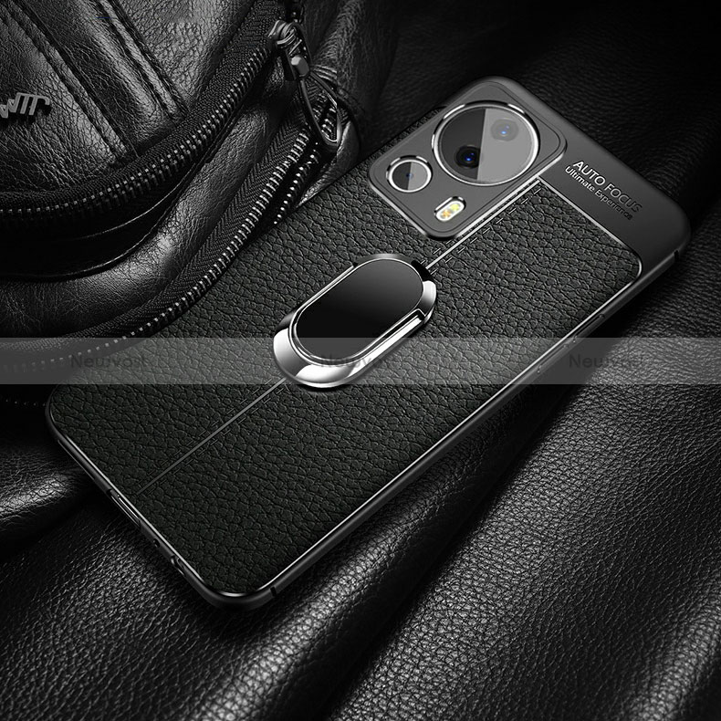 Soft Silicone Gel Leather Snap On Case Cover with Magnetic Finger Ring Stand for Xiaomi Civi 2 5G