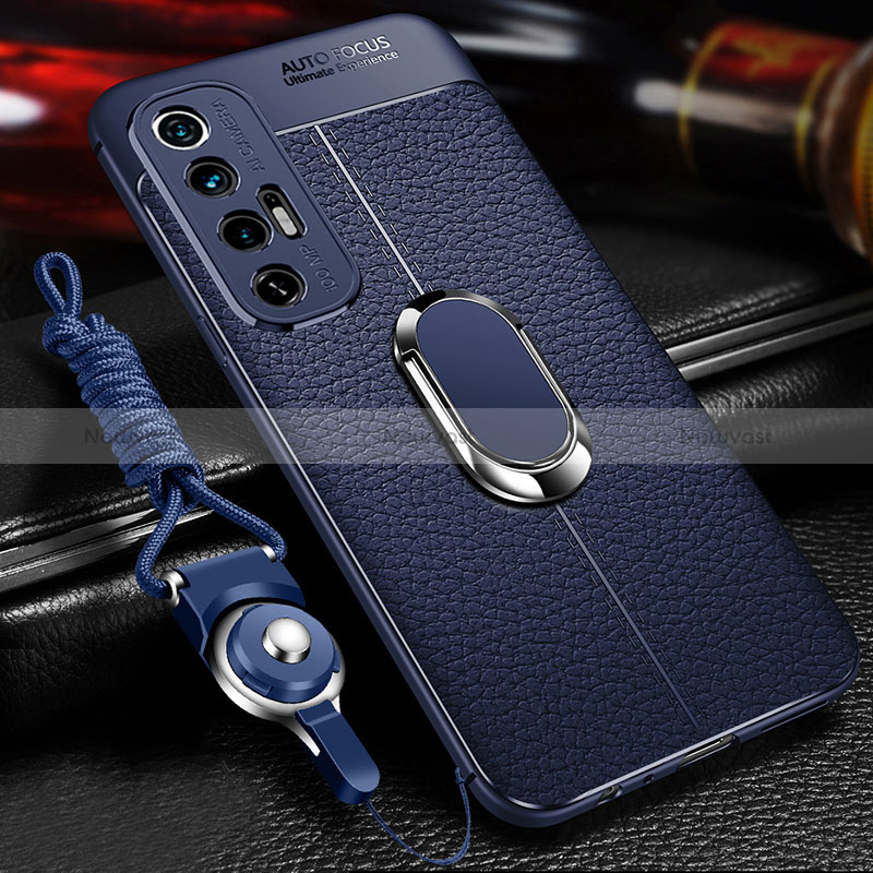 Soft Silicone Gel Leather Snap On Case Cover with Magnetic Finger Ring Stand for Xiaomi Mi 10S 5G