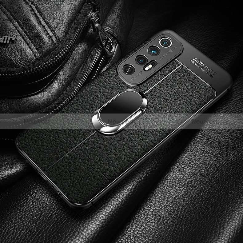 Soft Silicone Gel Leather Snap On Case Cover with Magnetic Finger Ring Stand for Xiaomi Mi 10S 5G