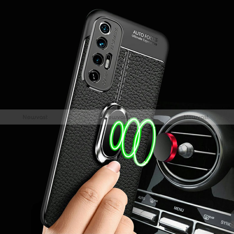 Soft Silicone Gel Leather Snap On Case Cover with Magnetic Finger Ring Stand for Xiaomi Mi 10S 5G