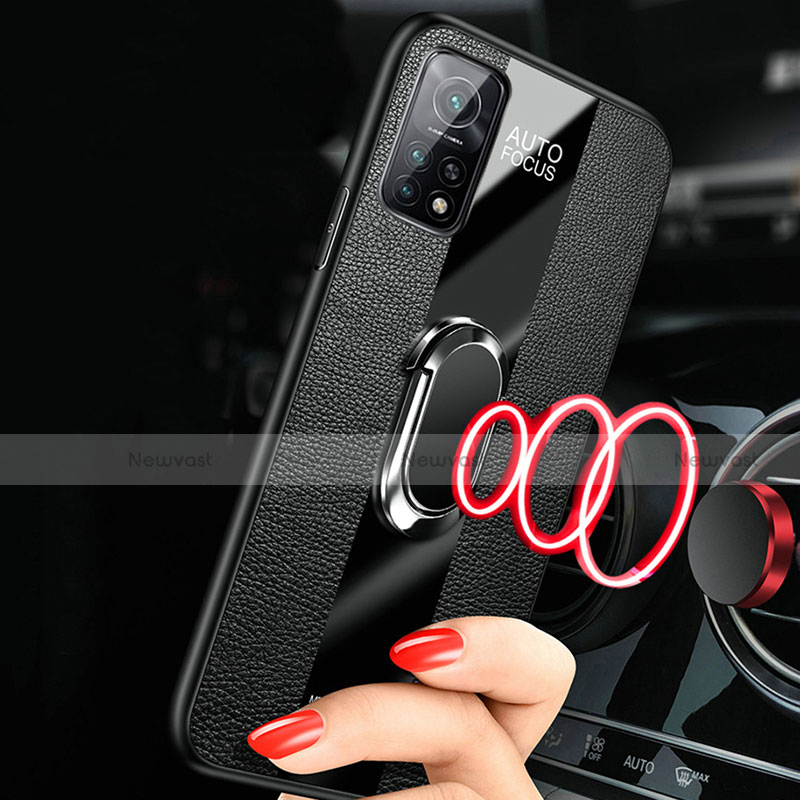 Soft Silicone Gel Leather Snap On Case Cover with Magnetic Finger Ring Stand for Xiaomi Mi 10T Pro 5G