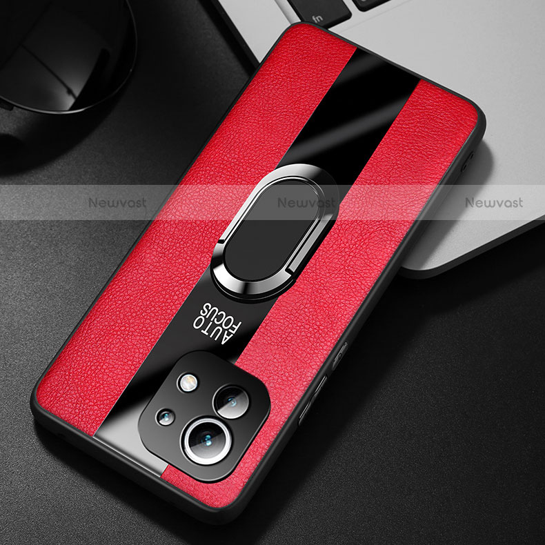 Soft Silicone Gel Leather Snap On Case Cover with Magnetic Finger Ring Stand for Xiaomi Mi 11 Lite 4G