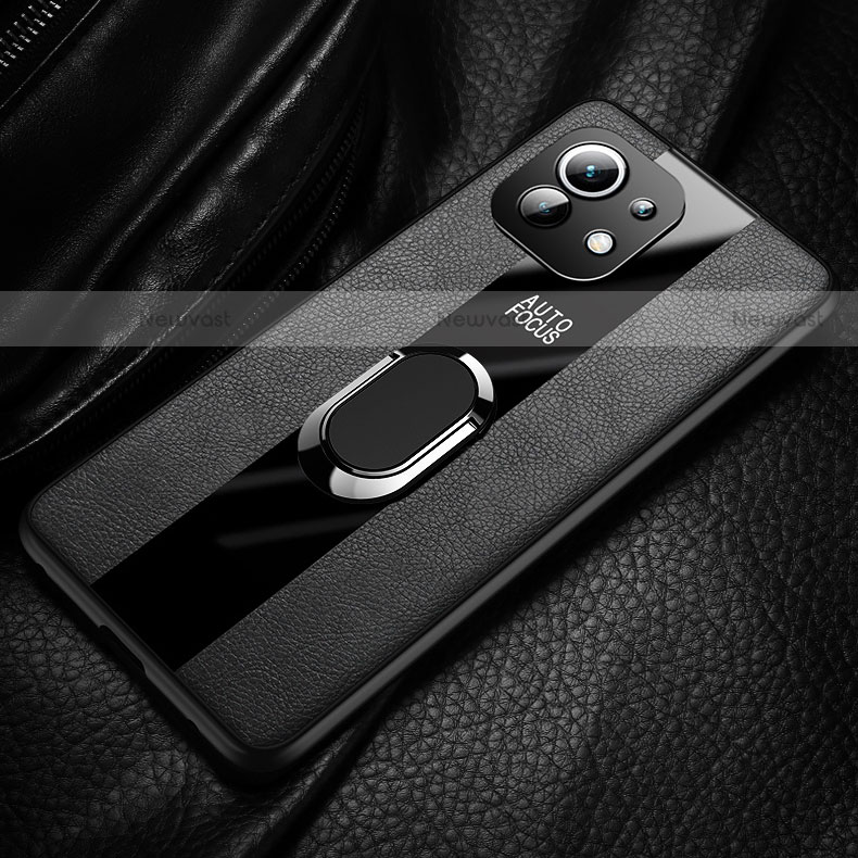 Soft Silicone Gel Leather Snap On Case Cover with Magnetic Finger Ring Stand for Xiaomi Mi 11 Lite 4G