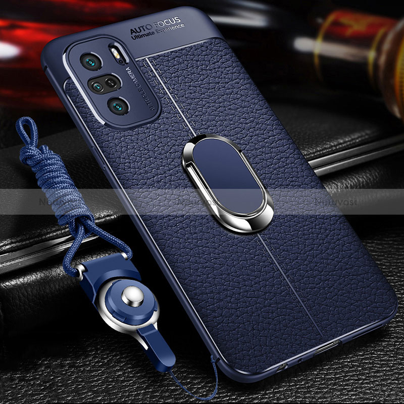 Soft Silicone Gel Leather Snap On Case Cover with Magnetic Finger Ring Stand for Xiaomi Mi 11i 5G Blue