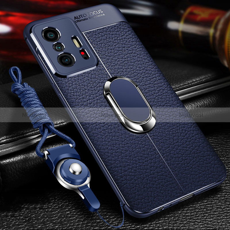 Soft Silicone Gel Leather Snap On Case Cover with Magnetic Finger Ring Stand for Xiaomi Mi 11T 5G