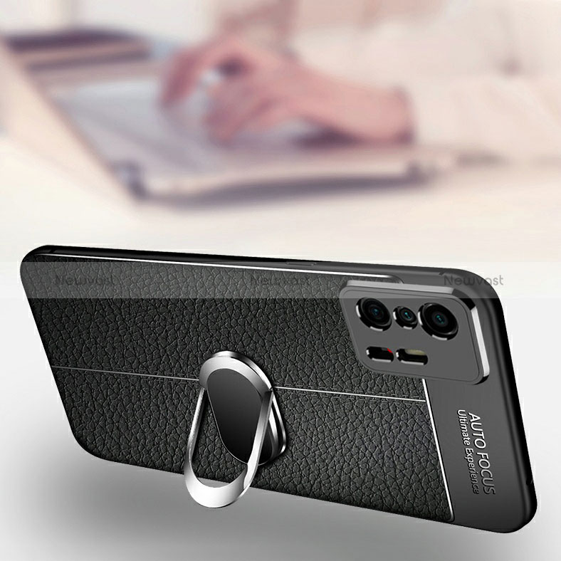 Soft Silicone Gel Leather Snap On Case Cover with Magnetic Finger Ring Stand for Xiaomi Mi 11T 5G