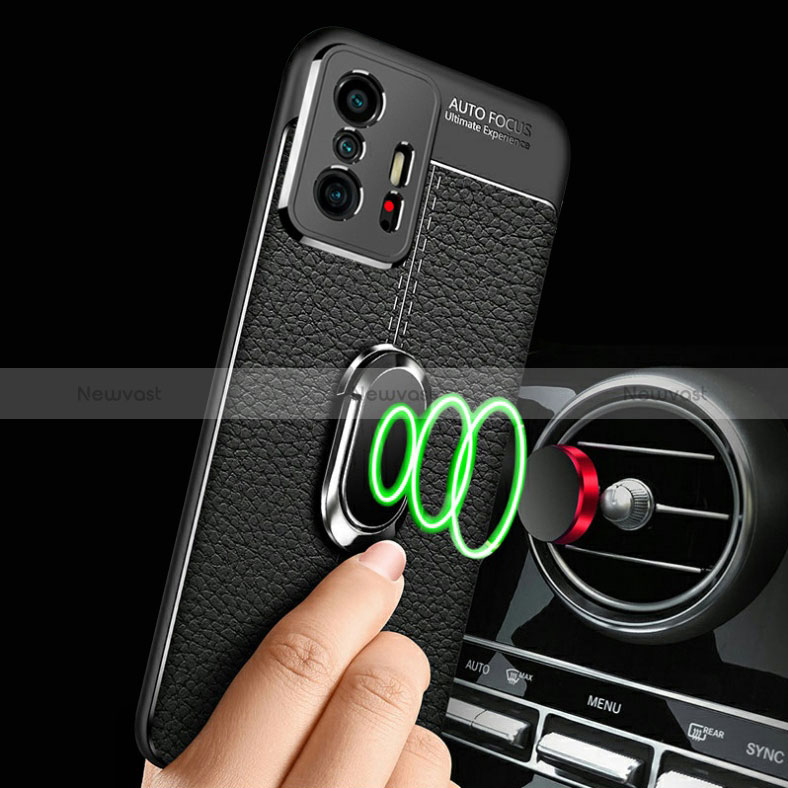 Soft Silicone Gel Leather Snap On Case Cover with Magnetic Finger Ring Stand for Xiaomi Mi 11T 5G