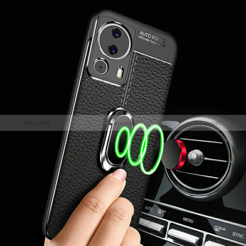 Soft Silicone Gel Leather Snap On Case Cover with Magnetic Finger Ring Stand for Xiaomi Mi 12 Lite NE 5G