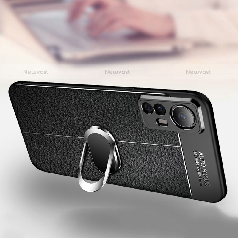 Soft Silicone Gel Leather Snap On Case Cover with Magnetic Finger Ring Stand for Xiaomi Mi 12 Pro 5G