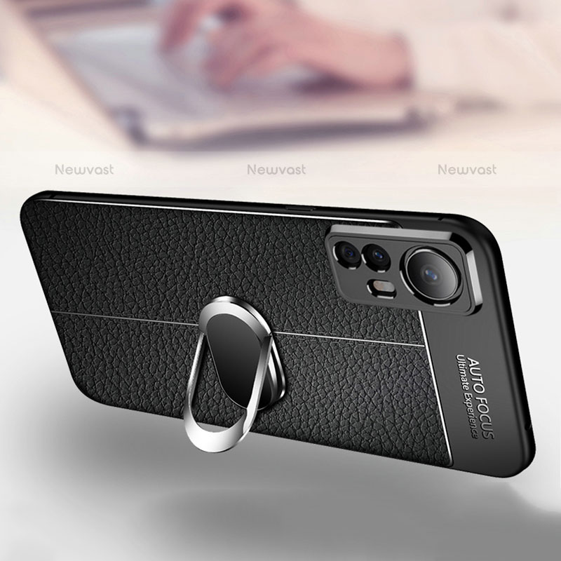 Soft Silicone Gel Leather Snap On Case Cover with Magnetic Finger Ring Stand for Xiaomi Mi 12S 5G