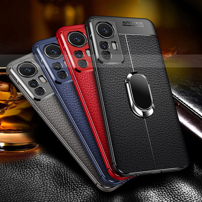 Soft Silicone Gel Leather Snap On Case Cover with Magnetic Finger Ring Stand for Xiaomi Mi 12S Pro 5G