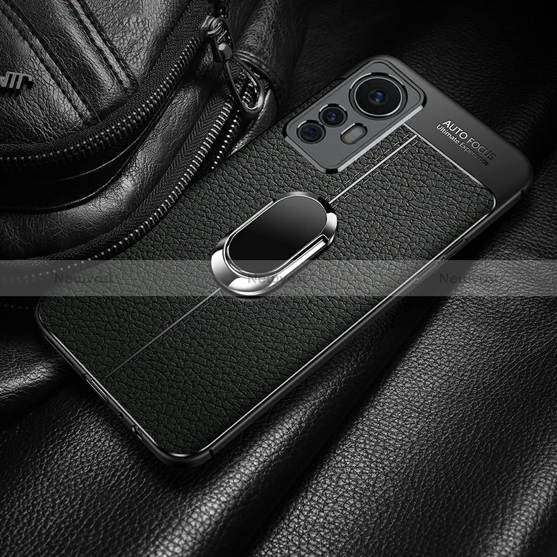 Soft Silicone Gel Leather Snap On Case Cover with Magnetic Finger Ring Stand for Xiaomi Mi 12T Pro 5G