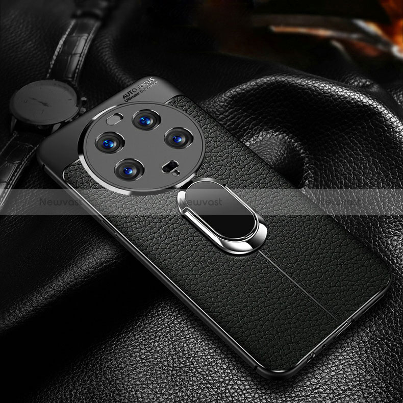 Soft Silicone Gel Leather Snap On Case Cover with Magnetic Finger Ring Stand for Xiaomi Mi 13 Ultra 5G