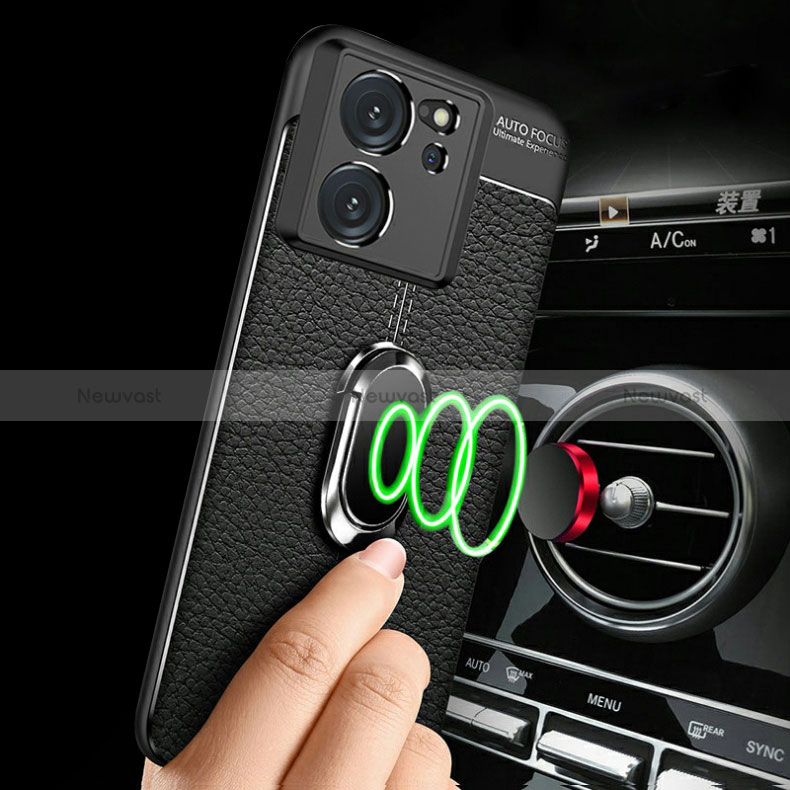 Soft Silicone Gel Leather Snap On Case Cover with Magnetic Finger Ring Stand for Xiaomi Mi 13T Pro 5G