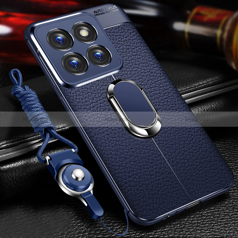 Soft Silicone Gel Leather Snap On Case Cover with Magnetic Finger Ring Stand for Xiaomi Mi 14 5G