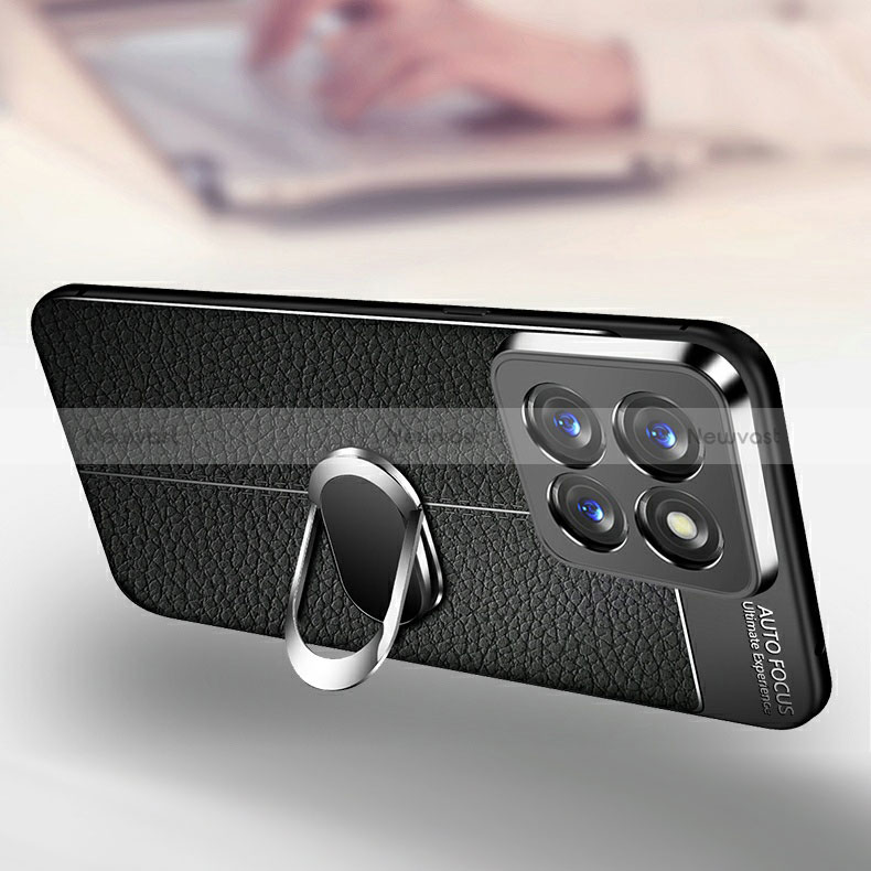 Soft Silicone Gel Leather Snap On Case Cover with Magnetic Finger Ring Stand for Xiaomi Mi 14 5G