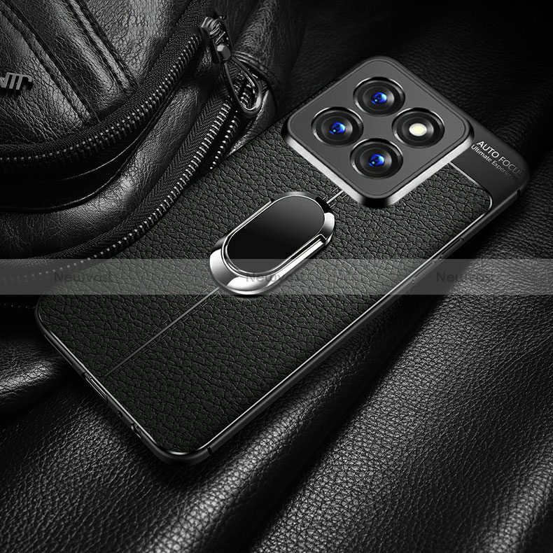 Soft Silicone Gel Leather Snap On Case Cover with Magnetic Finger Ring Stand for Xiaomi Mi 14 Pro 5G