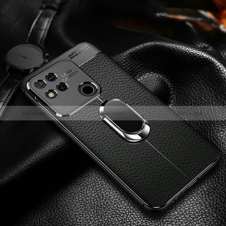 Soft Silicone Gel Leather Snap On Case Cover with Magnetic Finger Ring Stand for Xiaomi POCO C3