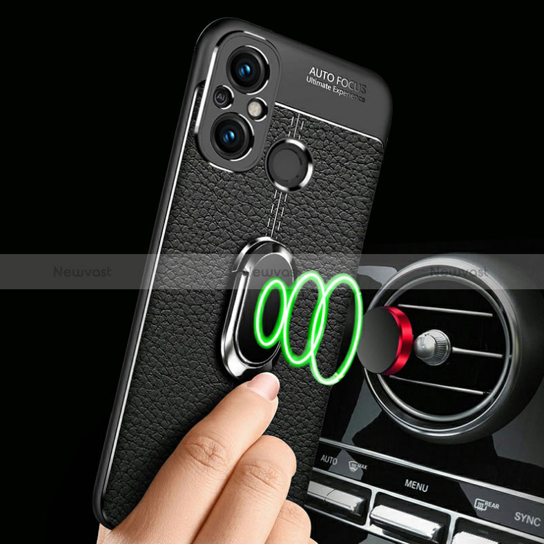 Soft Silicone Gel Leather Snap On Case Cover with Magnetic Finger Ring Stand for Xiaomi Poco C55
