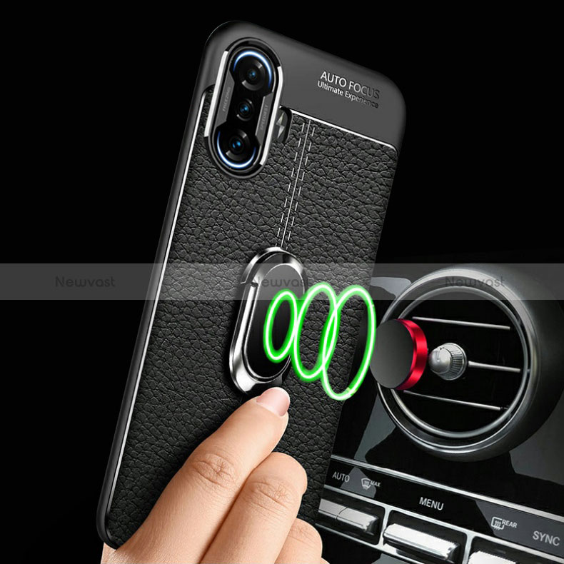 Soft Silicone Gel Leather Snap On Case Cover with Magnetic Finger Ring Stand for Xiaomi Poco F3 GT 5G