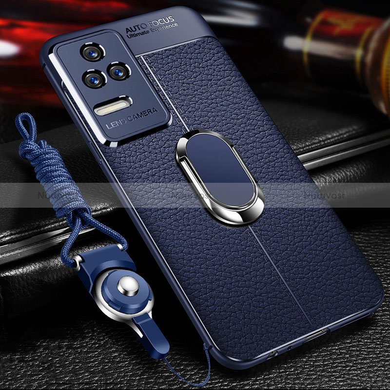 Soft Silicone Gel Leather Snap On Case Cover with Magnetic Finger Ring Stand for Xiaomi Poco F4 5G