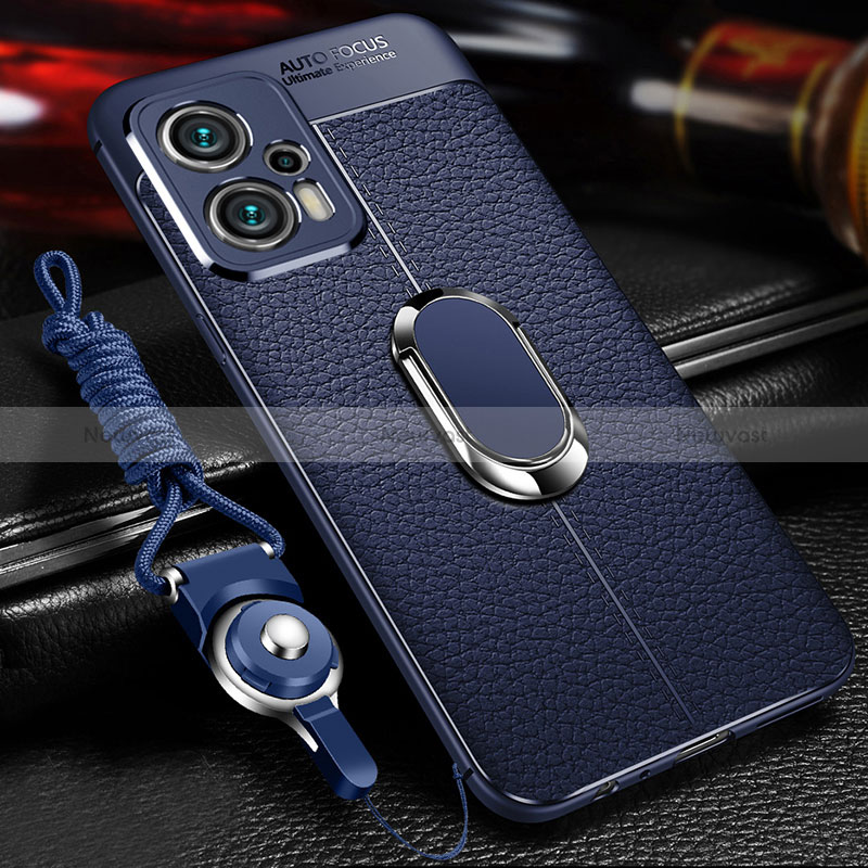 Soft Silicone Gel Leather Snap On Case Cover with Magnetic Finger Ring Stand for Xiaomi Poco F5 5G