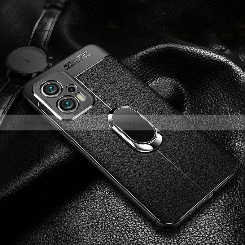 Soft Silicone Gel Leather Snap On Case Cover with Magnetic Finger Ring Stand for Xiaomi Poco F5 5G