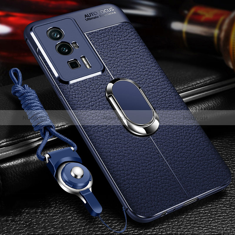 Soft Silicone Gel Leather Snap On Case Cover with Magnetic Finger Ring Stand for Xiaomi Poco F5 Pro 5G