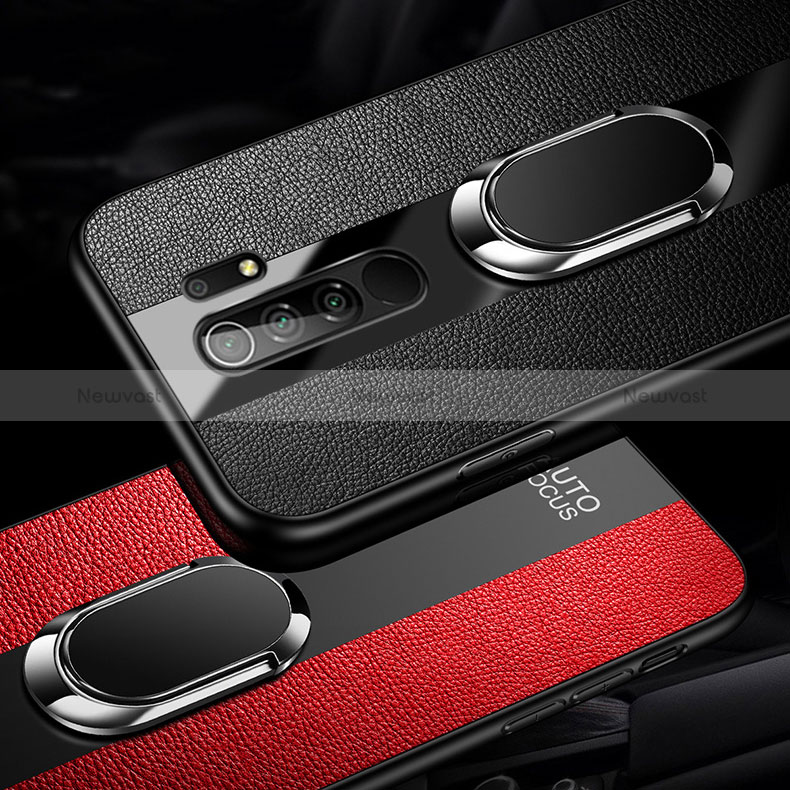 Soft Silicone Gel Leather Snap On Case Cover with Magnetic Finger Ring Stand for Xiaomi Poco M2