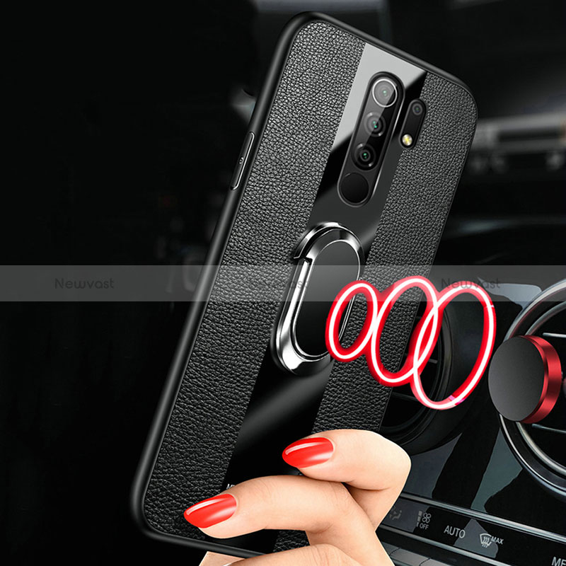 Soft Silicone Gel Leather Snap On Case Cover with Magnetic Finger Ring Stand for Xiaomi Poco M2