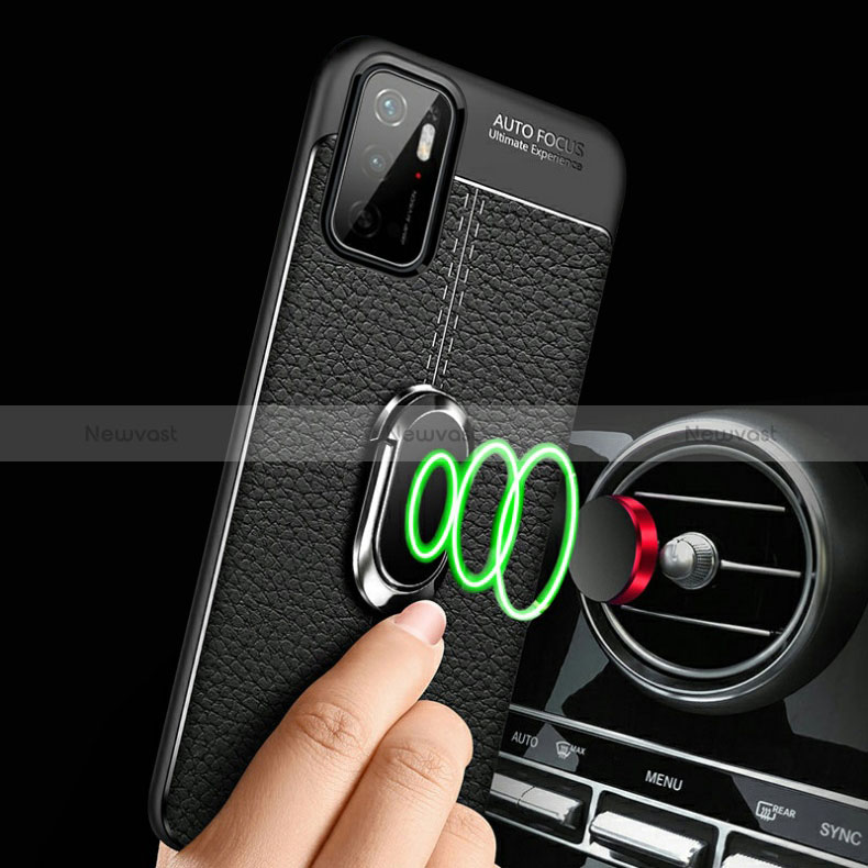 Soft Silicone Gel Leather Snap On Case Cover with Magnetic Finger Ring Stand for Xiaomi POCO M3 Pro 5G