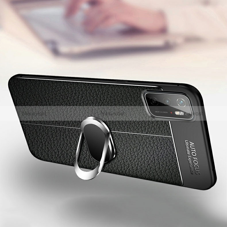 Soft Silicone Gel Leather Snap On Case Cover with Magnetic Finger Ring Stand for Xiaomi POCO M3 Pro 5G